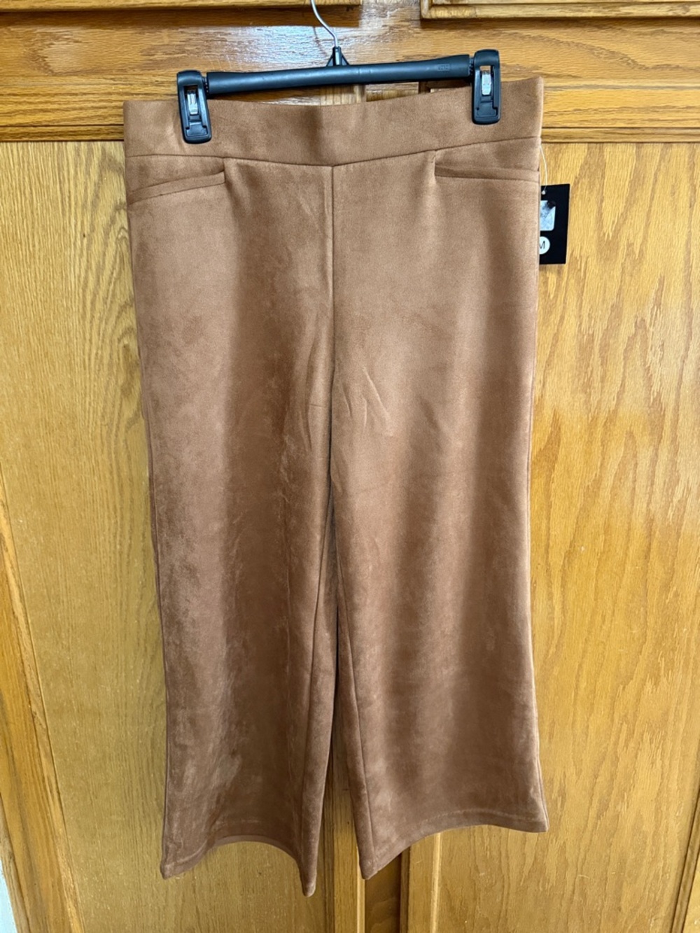 Suede-Feel Wide Leg Pull-On Pants — Brown
